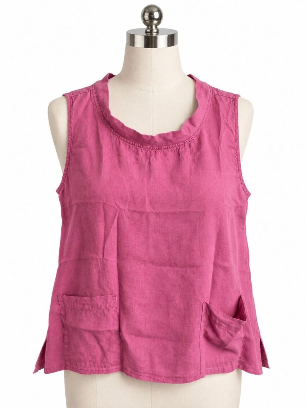 FLAX Linen Tank Top 1G Pink Two Pocket Lagenlook Art to Wear Sleeveless